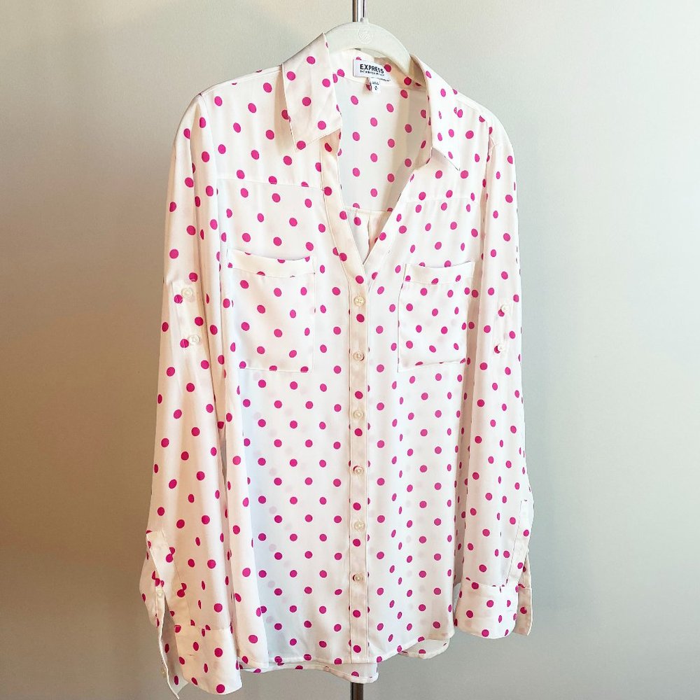 Express Bright Pink Polka Dot Blouse, Perfect Condition